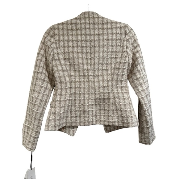 Calvin Klein Fringe Tweed Open Front Blazer Jacket in Tan & Cream Size 2 Petite - Picture 4 of 14